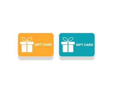 Two colorful gift cards with gift box icons and text