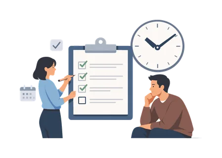 Planning and organization concept illustrating how individuals prioritize tasks and manage time effectively using simple tools and structured systems, visualized with a