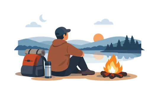 A lifestyle reset scene where an individual pauses fast urban routines to recharge mental energy during a quiet evening escape into natural surroundings, visual metaphor of a small