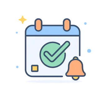 Appointment confirmation and reliable scheduling in a modern business context emphasizing trust and punctual coordination, a calendar icon with a bold checkmark combined