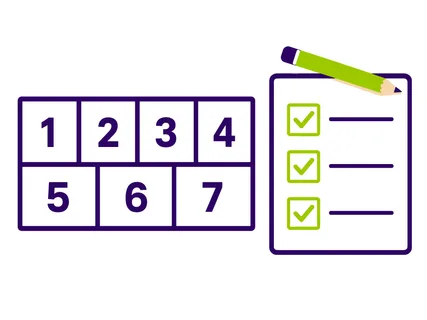 A visual representation of a to-do list with completed items and a numbered grid, symbolizing organization and progress