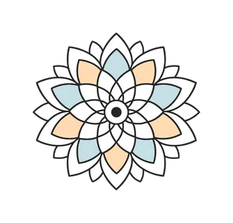Mindfulness and inner balance through structured decorative symmetry, a circular mandala ornament composed of repeating petal shapes and a central dot core symbolizing