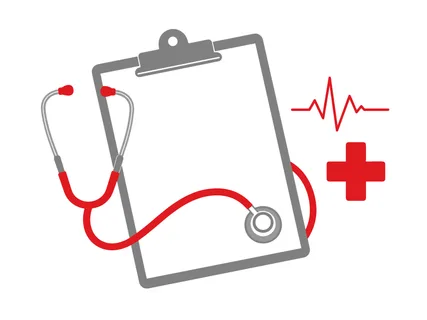 A visual representation of healthcare services, including diagnostic tools and emergency symbols, on a clean white background