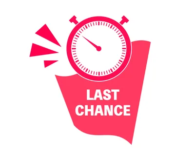Last chance sale banner with stopwatch and red flag graphic