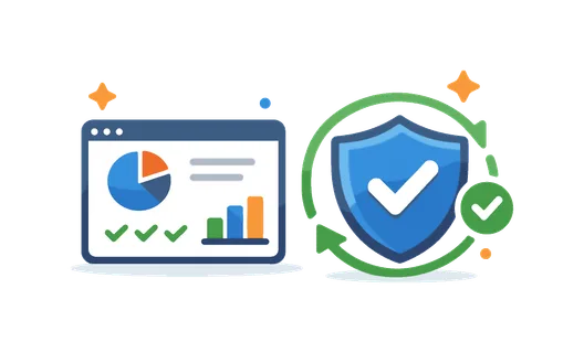 Continuous compliance monitoring in regulated industries ensuring systems stay aligned with evolving rules and standards, a simple dashboard combined with a shield and a