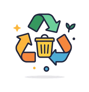 Recycling process focused on environmental sustainability and responsible waste management in daily life, three arrows forming a circular loop around a simple bin