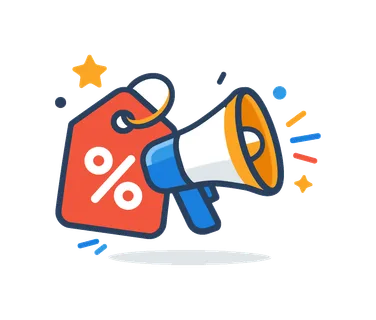 Sales promotion focused on boosting product visibility and increasing customer engagement in a retail or business context, a price tag combined with a megaphone and small
