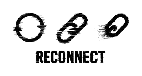 Digital reconnect and restore connection theme, a set of 3 glitch-distorted monochrome objects placed on a perfectly clean white background, each object exhibiting its