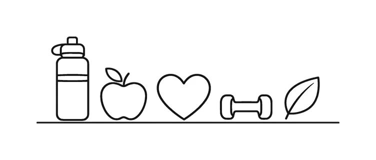 Healthy lifestyle routine and consistent wellness habits supporting balanced daily energy, physical wellbeing, and long term personal health in modern life, water bottle, apple