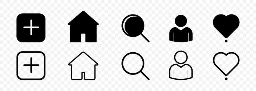 Social media icon set. Blogging concept. Add, share, home, search, like and friends icons. Vector line icon for Business and Advertising.