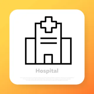 Hospital icon. Medical center. Place for sick patients. Health care concept. Vector line icon for Business and Advertising.