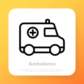 Ambulance icon. Medical evacuation. Emergency call. Help to patient concept. Vector line icon for Business and Advertising.