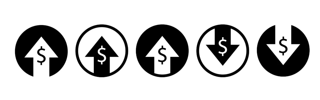 Money increase up and down. Finance graphic. Vector line icon for Business and Advertising.