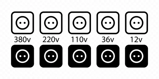 Plug icon set. Socket icon. 220v, 110v. Vector line icon for Business and Advertising.