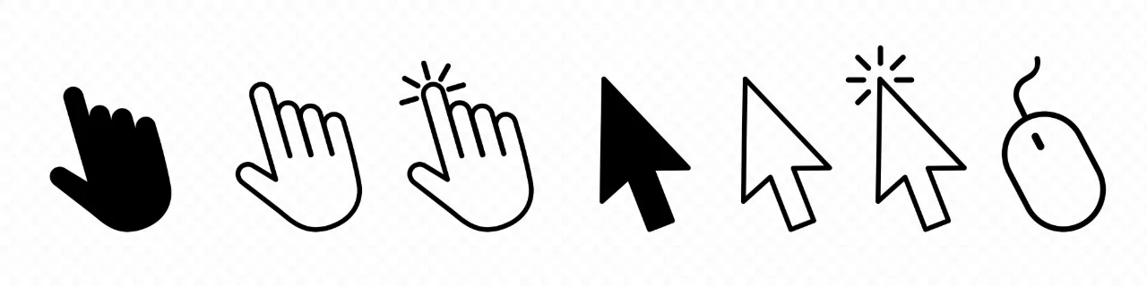 Cursor icon set. Hand cursor sign. Computer mouse pointer. Cursor symbol for your web site design, logo, app, UI. Vector line icon for Business and Advertising.