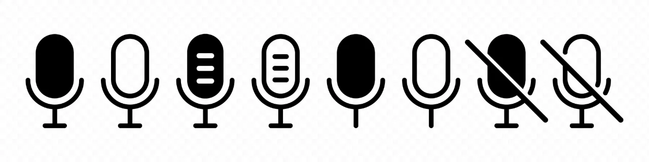 Audio microphone on and mute icon set. Microphone symbol for your web site design, logo, app, UI. Vector line icon for Business and Advertising.
