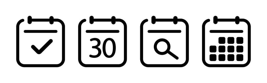 Calendar icon set. Schedule a meeting. Planner sign. Deadline day. Calendar symbol for your web site design, logo, app, UI. Vector line icon for Business and Advertising.