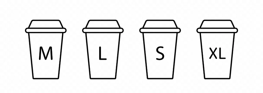 Cup size icon set. S m l xl size coffee. Takeaway concept. Cup symbol for your web site design, logo, app, UI. Vector line icon for Business and Advertising.