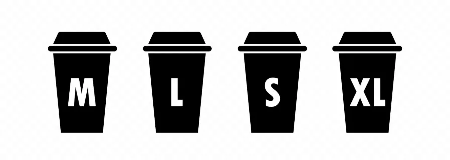 Cup size icon set. S m l xl size coffee. Takeaway concept. Cup symbol for your web site design, logo, app, UI. Vector line icon for Business and Advertising.