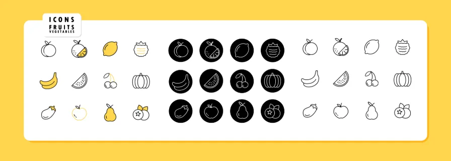 Vegetable and fruit icon set vector. Healthy and organic food. Vector line icon set for Business and Advertising.