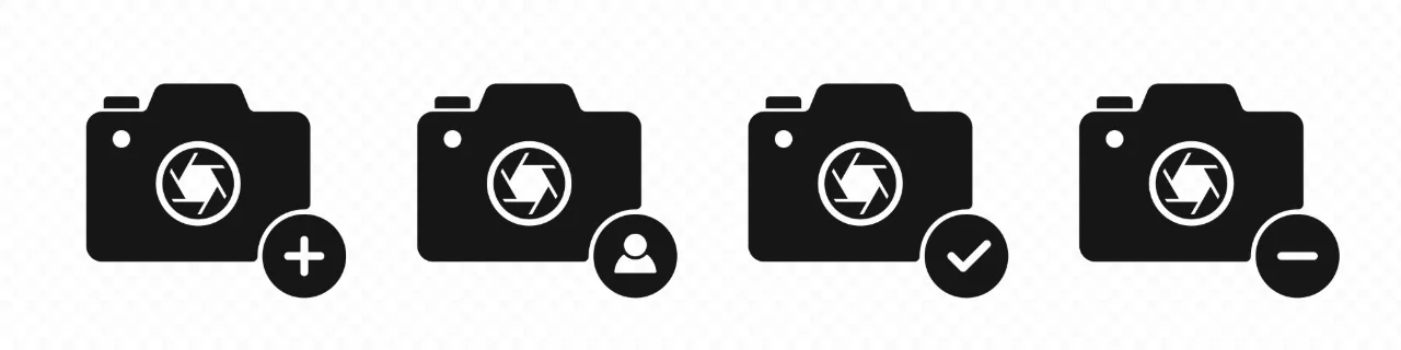 Camera icon set. Take a picture concept. Photography device. Can be used for your web site design, logo, app, UI. Vector line icon for Business and Advertising.