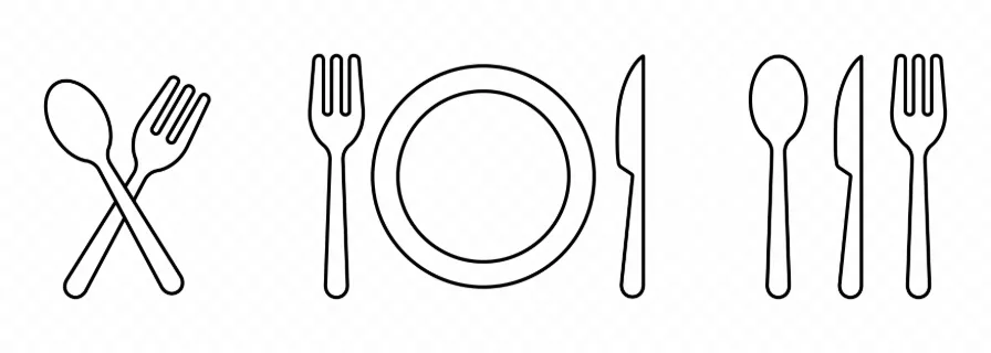 Table set icon. Fork, plate, knife and spoon. Table etiquette. Vector line icon for Business and Advertising.