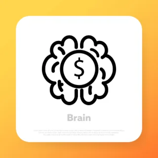 Brain icon. Money idea. Brainstorm. Vector line icon for Business and Advertising.
