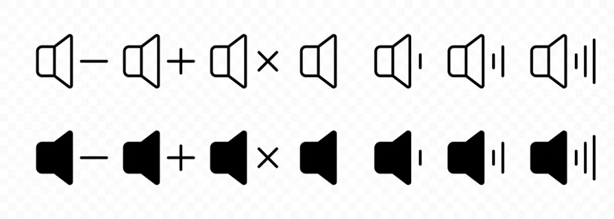 Volume icon set. Mute, loud, silent. Vector line icon for Business and Advertising.