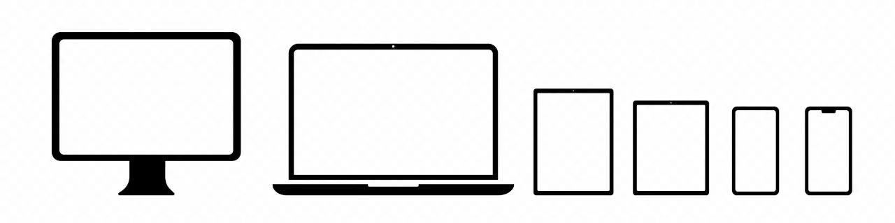 Device mockup icon. Computer laptop tablet and phone. Vector line icon for Business and Advertising.