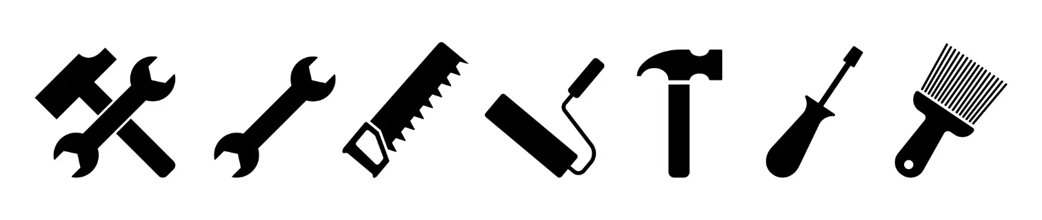 Instruments icon set. Hammer, saw, roller icon. Vector line icon for Business and Advertising.