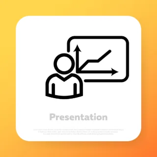 Business presentation icon. Motivation conference, online training, business seminar. Vector line icon for Business and Advertising.