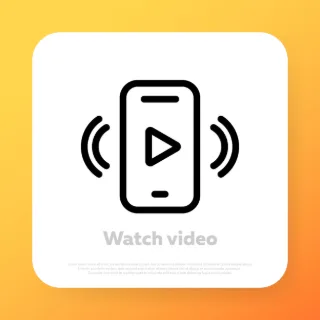 Watching video on the phone icon. Live streaming. Social media concept. Vector line icon for Business and Advertising.