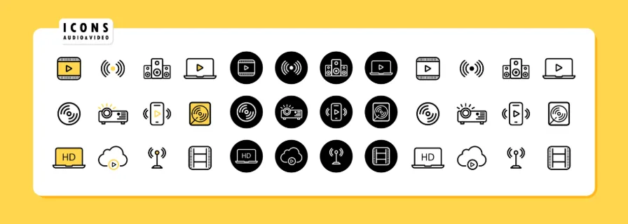 Live streaming icon set. Music and video online stream. Vector line icon for Business and Advertising.