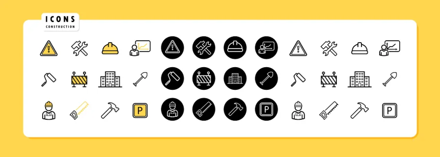 Instruments icon set. Hammer, saw, roller icon. Vector line icon for Business and Advertising.