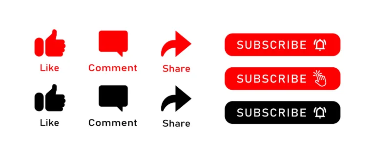 Subscribe button. Like, comment and share buttons. Social media concept. Vector line icon for Business and Advertising.