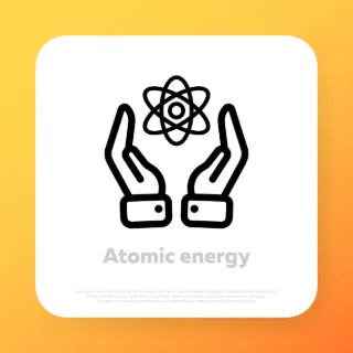 Atom icon. Electrons, protons and neutrons. Vector line icon for Business and Advertising.