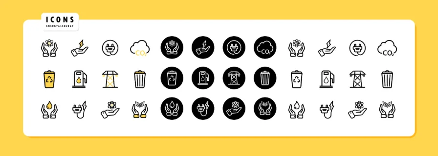Energy icon set. Save environment concept. Vector line icon for Business and Advertising.