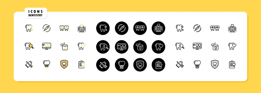 Dentistry icon set vector. Dental clinic service, stomatology, oral health care and hygiene. Vector line icon set for Business and Advertising.