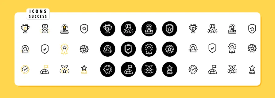 Success icon set vector. Comprtition, award, champion, win. Vector line icon set for Business and Advertising.