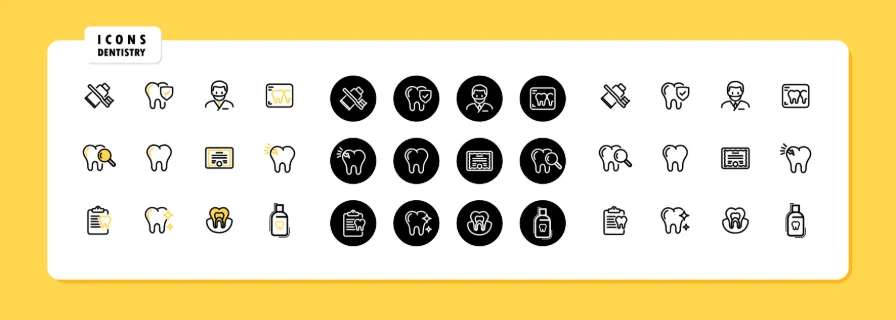 Dentistry icon set vector. Dental clinic service, stomatology, oral health care and hygiene. Vector line icon set for Business and Advertising.
