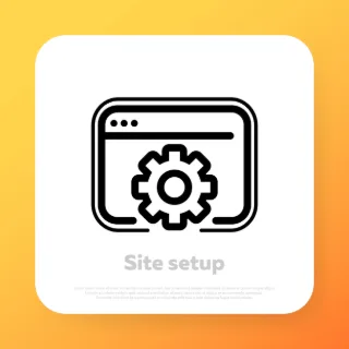 Site setup line sign. Computer repair sarvice. landing pages. Vector line icon for Business and Advertising.