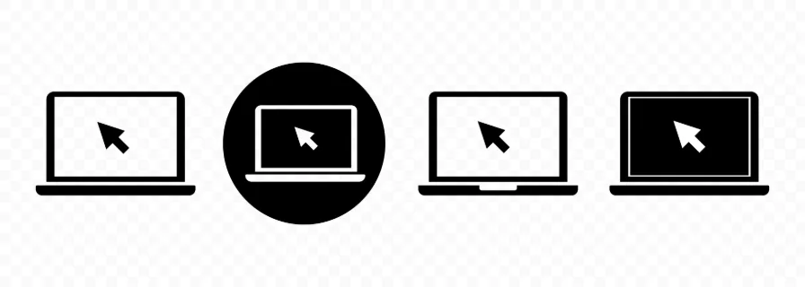 Laptop with cursor on the screen icon set. Notebook display. Vector line icon for Business and Advertising.