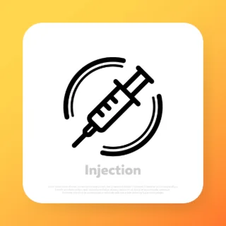 Dental injection icon. Anesthesia. Tooth care. Medical syringe. Vector line icon for Business and Advertising.
