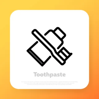 Toothpaste and toothbrush icon. Teeth health care concept. Cleaning teeth. Dental care product. Vector line icon for Business and Advertising.