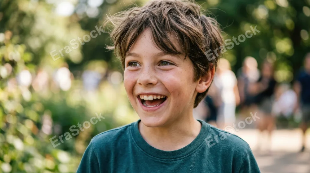 A surprised smiling boy in close portrait, bright expression, natural skin detail and lively youthful energy, ultra-realistic, no logos.
