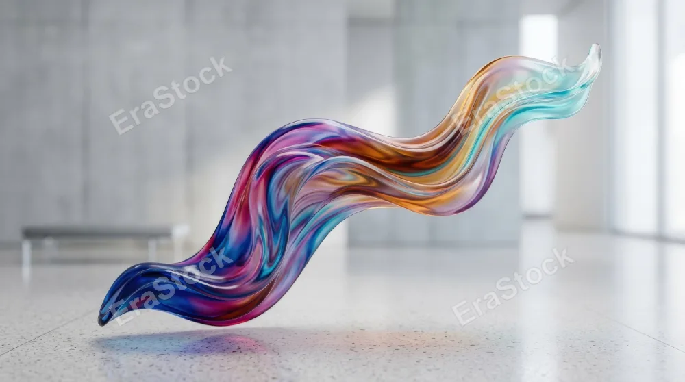 Colorful abstract fluid shape with soft lighting, smooth contours, clean composition, polished modern design atmosphere, ultra-realistic, no logos.