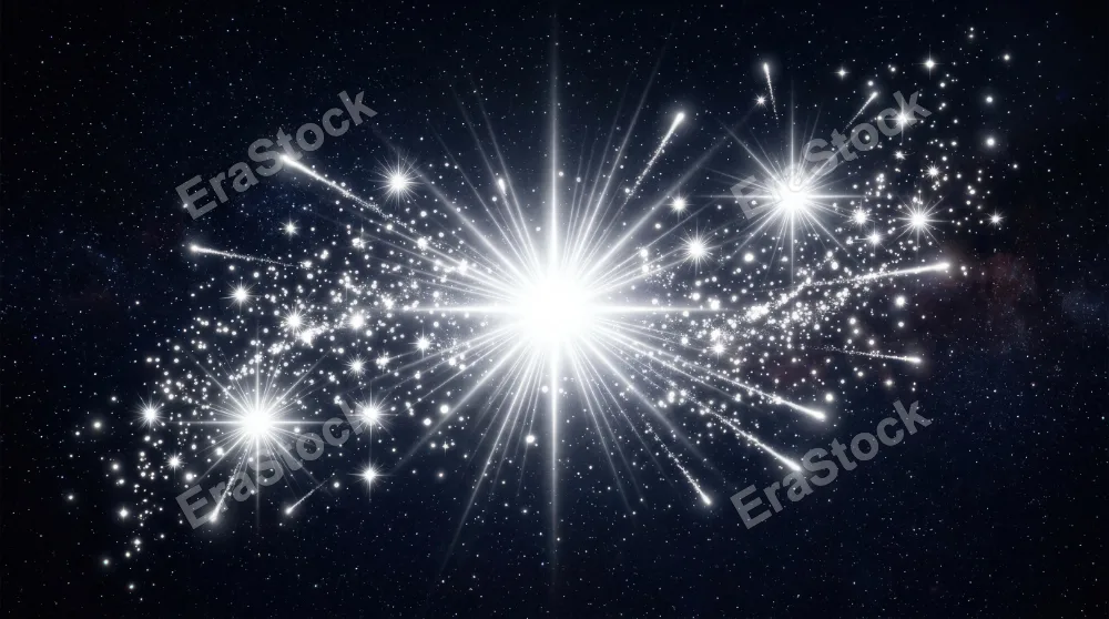 White glowing rays and starburst sparkles isolated in clear space, radiant holiday magic atmosphere, ultra-realistic, no logos.