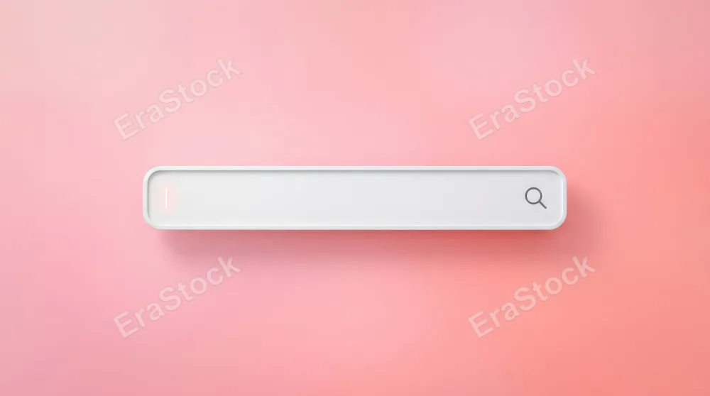 A minimal blank search bar floating on a pink background, sleek web-search symbolism and clean digital simplicity, ultra-realistic, no logos.