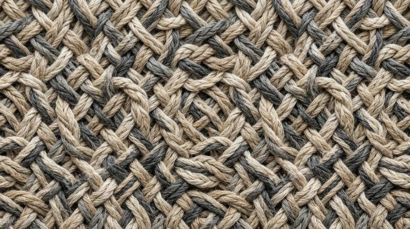 An abstract woven seamless pattern of braided lines, tactile textile illusion, rhythmic elegant structure, ultra-realistic, no logos.