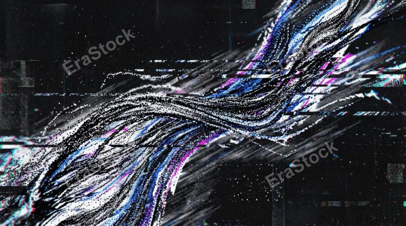 Dynamic glitch flow lines built from stippled dotwork, grainy movement, ultra-detailed texture and sharp digital distortion energy, ultra-realistic, no logos.